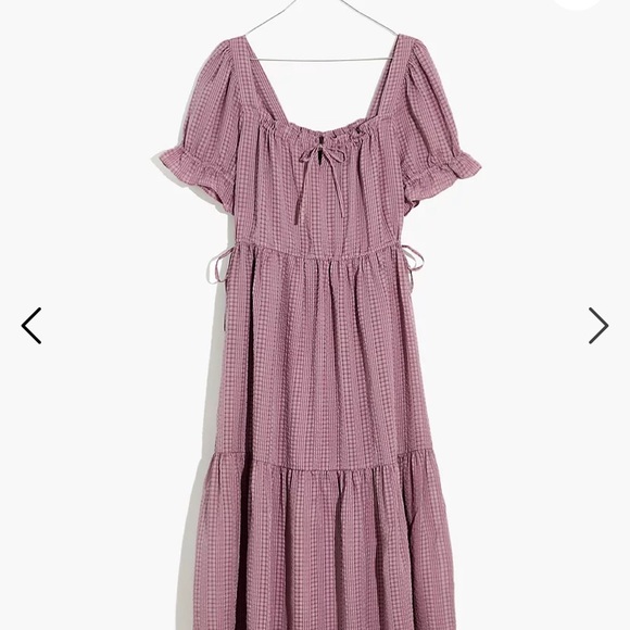 Square-Neck Tiered Midi Dress in Textured Seersucker - Picture 2 of 4